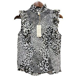 Elan Women's Size S Sleeveless Ruffle High Reversible Neckline Top Animal Print